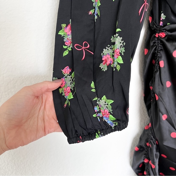 NWT For Love & Lemons Wilson Print Ruched Midi Dress in Polka Dots & Floral - Picture 6 of 10